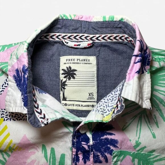 Free Planet Tropical colorful 80s-Inspired Print Hawaiian Button Down Shirt - Picture 2 of 5